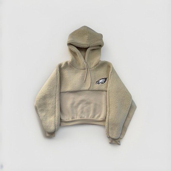 NFL Tops - Philadelphia Eagles Sherpa Cropped Hoodie Women's M NFL Team Apparel Cream